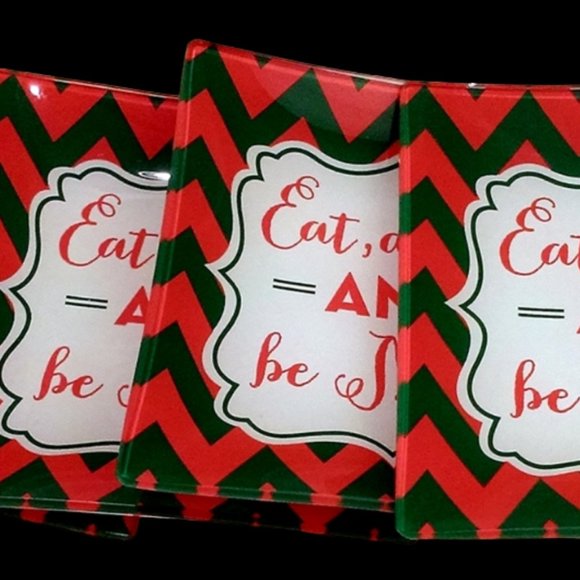 Christmas Dessert Plate, Set of 4 Glass SnackTrays,  Country Appetizer Plate - Picture 6 of 9